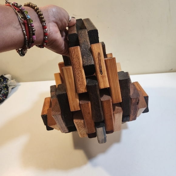 Vintage Wood Block Basket decor - Picture 6 of 11